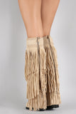 Fringe Woven Pointy Toe Knee High Hidden Wedge Boot