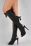 Corset Lace Up Cutout Peep Toe Stiletto Knee High Boot