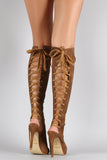 Corset Lace Up Cutout Peep Toe Stiletto Knee High Boot