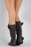 Faux Suede Slouchy Buckled Flat Boots