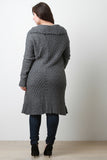 Open Knit Collared Longline Sweater Coat