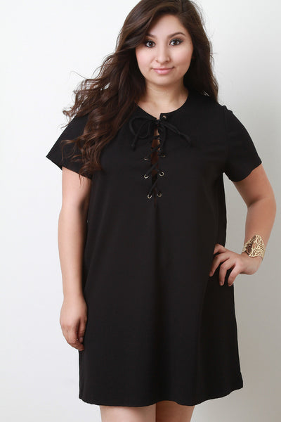 Cocktail Lace Up T-Shirt Shift Dress