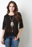 Boho Necklace Fringe Cut High Low Short Sleeves Tee