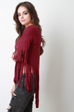 Boho Necklace Fringe Cut High Low Short Sleeves Tee