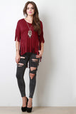 Boho Necklace Fringe Cut High Low Short Sleeves Tee