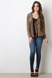 Southwestern Fringe Open Draped Front Suede Jacket