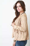 Southwestern Fringe Open Draped Front Suede Jacket