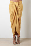 Draped Front Suede Midi Skirt