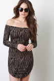 Zebra Knit Striped Off Shoulder Dress