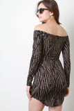 Zebra Knit Striped Off Shoulder Dress