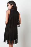 Suede Tiered Fringe Mini Dress