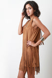 Suede Tiered Fringe Mini Dress