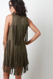 Suede Tiered Fringe Mini Dress