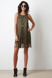 Suede Tiered Fringe Mini Dress