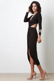 Jersey Knit Surplice Long Sleeves Open Back Midi Dress