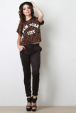 Leopard New York City Short Sleeves Crop Top