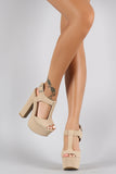 Bamboo Peep Toe T-Strap Chunky Platform Heel