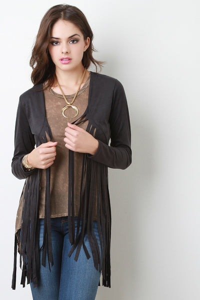 Suede Fringe Long Sleeves Cardigan