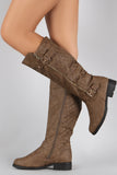 Lug Sole Quilted Buckled Riding Boots