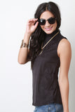 Suede Mock Neck Sleeveless Top