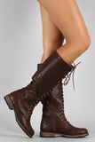 Lace Up Flat Knee High Combat Boot