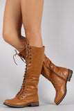 Lace Up Flat Knee High Combat Boot