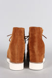 Dollhouse Suede Round Toe Lace Up Desert Wedge Booties