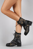 Dollhouse Camouflage Round Toe Lace Up Combat Boots