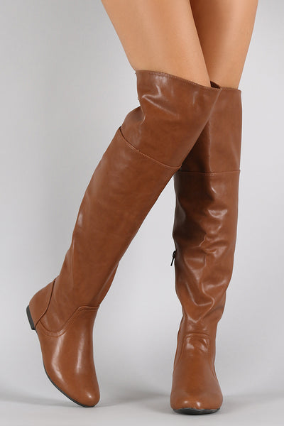 Bamboo Vegan Leather Zipper Collar Knee High Boot