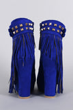 Studded Suede Chain Fringe Platform Wedge Bootie