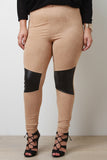 Vegan Leather Patch Suede Leggings