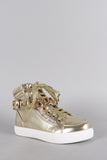 Liliana Metallic Zipper Chain High Top Lace Up Sneaker