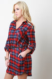 Belted Plaid Button-Up Dress