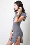 Melange Knit Short Sleeve Mini Dress