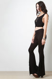 Jersey Knit Side Fringe Flared Bottom Pants