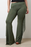 Jersey Knit Side Fringe Flared Bottom Pants