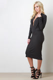 Ribbed Plunging Neckline Midi Dress