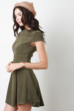 Vegan Suede Princess Seams Short Sleeved Skater Dress