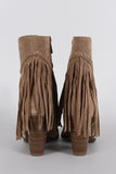 Breckelle Suede Braided Fringe Heeled Ankle Boots