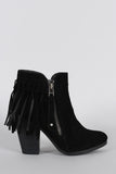 Breckelle Suede Fringe Cowgirl Chunky Heeled Ankle Boots