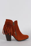 Breckelle Suede Fringe Cowgirl Chunky Heeled Ankle Boots