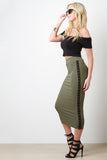 Ribbed Snap Button Up Midi Skirt