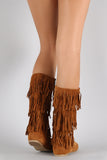 Bamboo Tiers of Fringe Moccasin Flat Boot