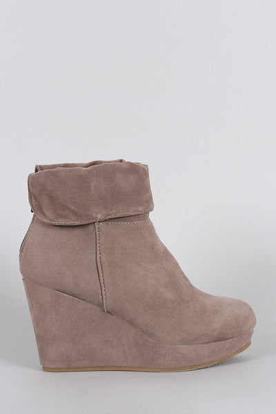 Bamboo Suede Cuff Down Platform Wedge Booties