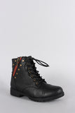 Bamboo Studded Zipper Combat Lace Up Flat Ankle Boots