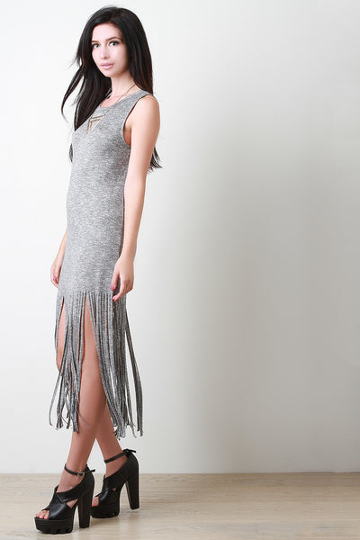 Fringe Marled Knit Sleeveless Dress