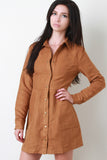 Vegan Suede Button Up Collar Dress