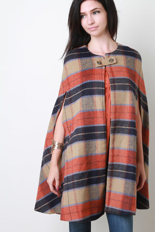 Plaid Armhole Slit Cape