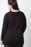 Draped Overlay Round Neck Long Sleeves Top