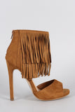 Delicious Fringe Tiers Ankle Cuff Peep Toe Heel